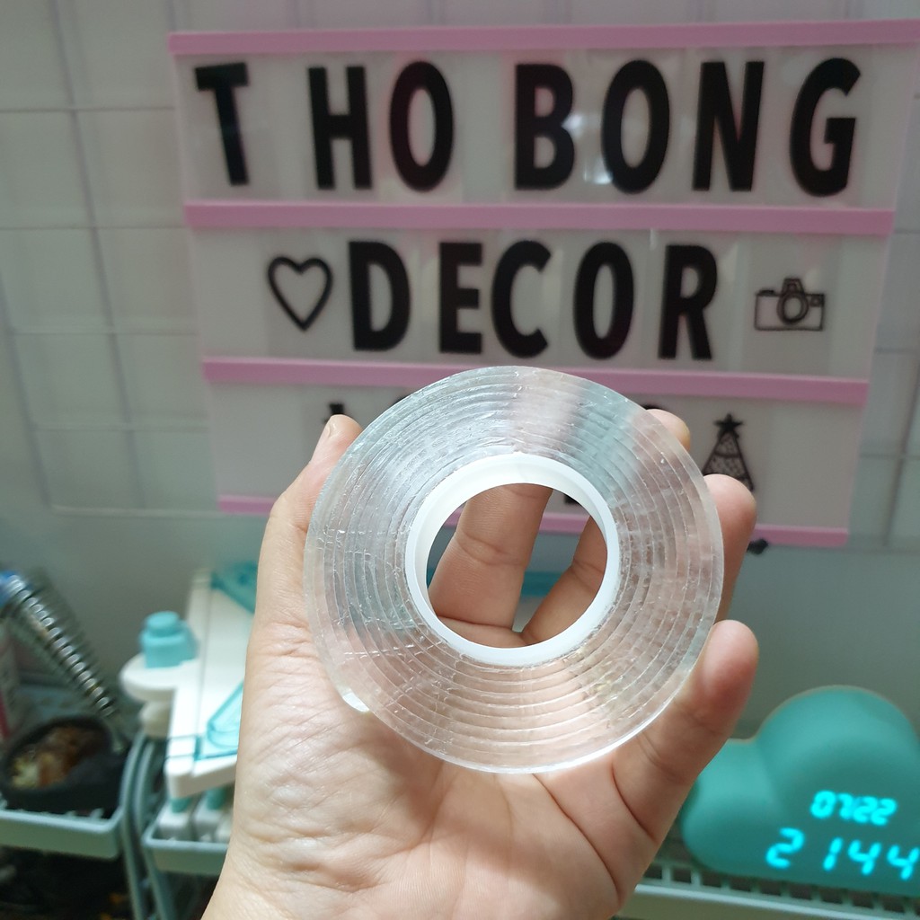 Băng keo (băng dinh) 2 mặt nano TRONG SUÔT - SIÊU DÍNH - có 3 size