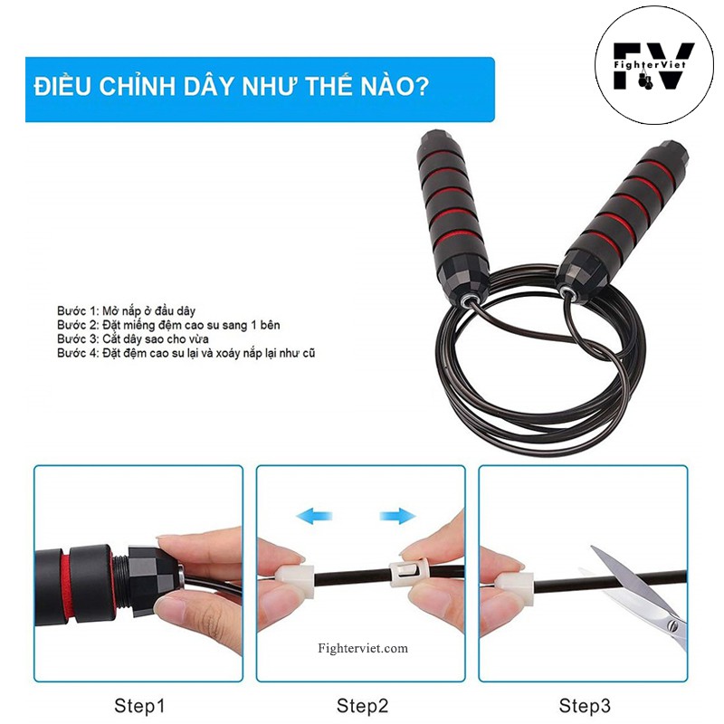 Dây nhảy tập thể dục KUNOSPORT - Dây nhảy thể lực boxing lõi thép đàn hồi 3m thể thao tiện lợi tại nhà