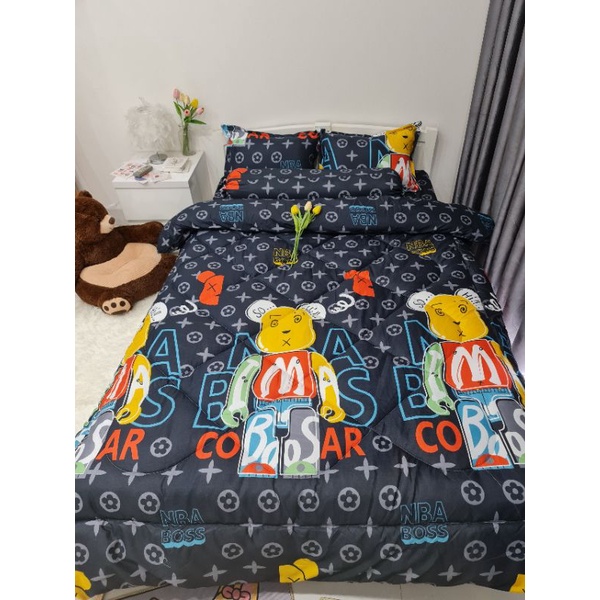 Bộ Chăn Phao Ga Gối 5 Món Poly Cotton Chăn Dày 2Kg