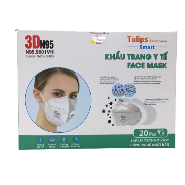 Khẩu trang Tulips 3D N95 Lọc Bụi Siêu Mịn PM2.5 Có Van Thở