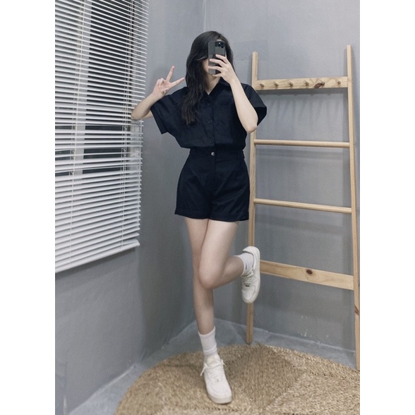 Set Jumpsuit Cổ Sơ Mi Liền Quần Gập Gấu MiSoul, Bộ Jumpsuit Thời Trang Trendy 134