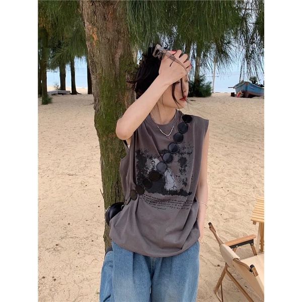 Áo TankTop Phong Cách Vintage In Hình Loang
