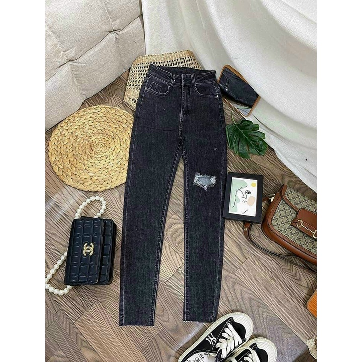 quần jean co dãn màu đen rách gối cực xinh tôn dáng