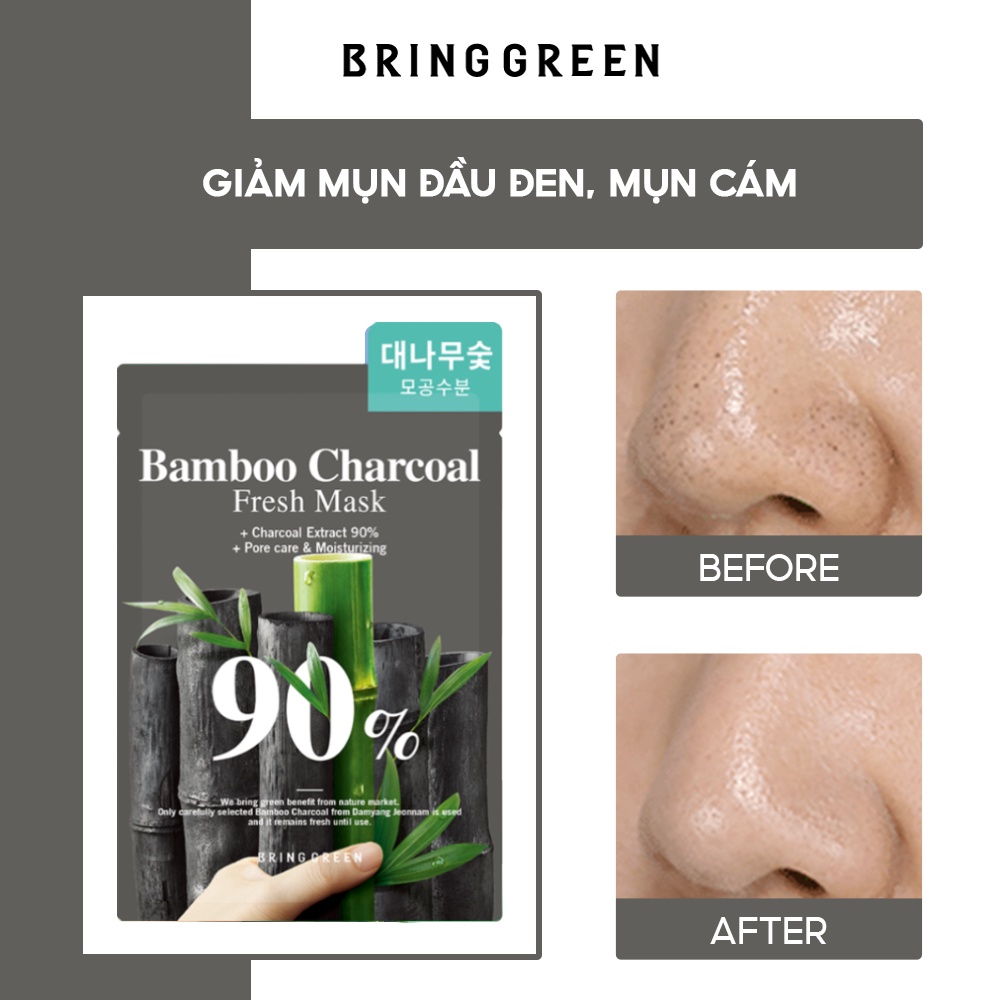 Mặt Nạ Than Tre Dưỡng Da Bring Green Charcoal 90% Fresh Mask 20g (10pcs)