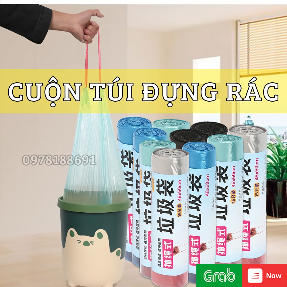 Cuộn 15 Túi Đựng Rác Tự Phân Huỷ, Có Quai Xách Tiện Lợi