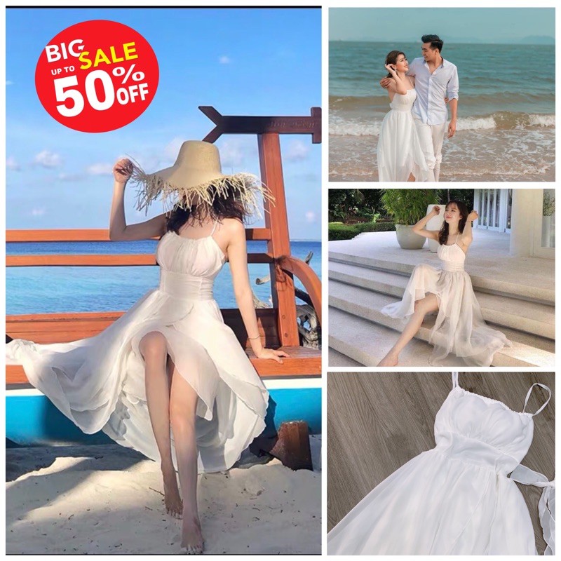 [Mã WAMT1505 giảm 10K đơn 0K] [FreeShip] Đầm maxi đi biển trắng đan lưng | BigBuy360 - bigbuy360.vn