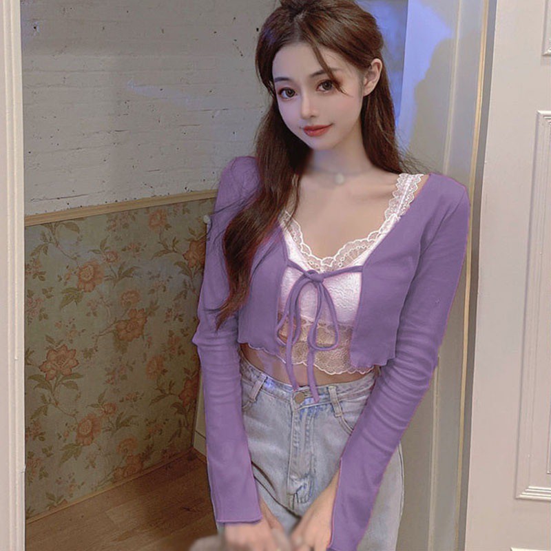 Áo Khoác Cardigan Dệt Kim Phối Ren Xinh Xắn Cho Nữ | BigBuy360 - bigbuy360.vn