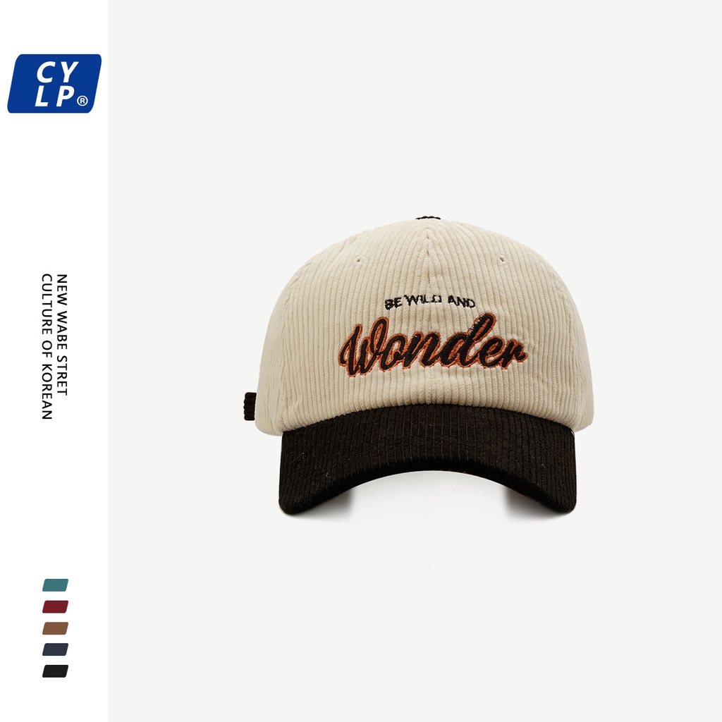 Mũ lưỡi trai nhung kẻ ghép vải thêu chữ thời trang thu đông Hàn Quốc cho cặp đôi