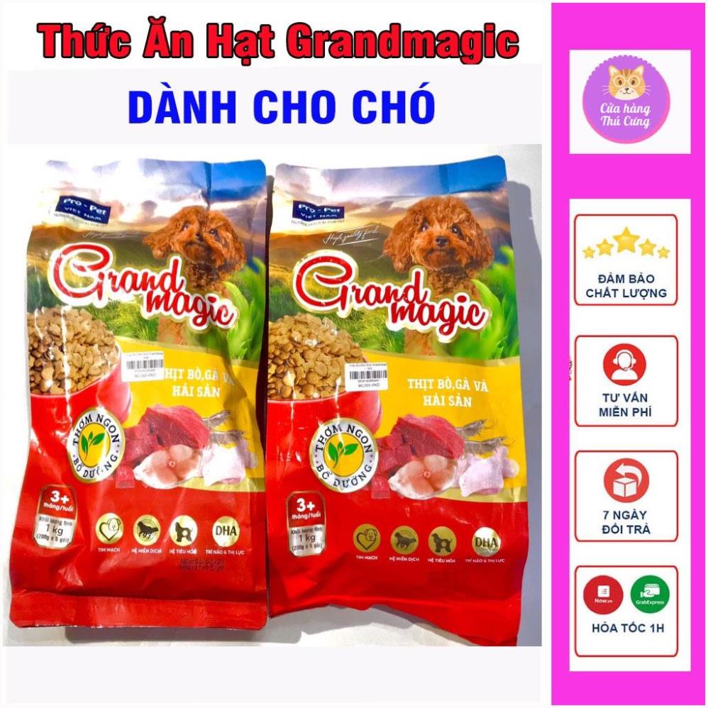 THỨC ĂN CAO CẤP CHO CHÓ Grand magic Dạng viên vị thịt bò, gà và hải sảnTúi 1kg Xuất xứ Pro-Pet Việt Nam