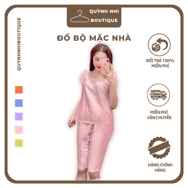 Bộ Đũi Mặc Nhà Đồ Bộ Mặc Nhà Nữ Thiết Kế Áo Cánh Tiên Quần Suông Lửng Mặc Có Size 40-75kg - D02