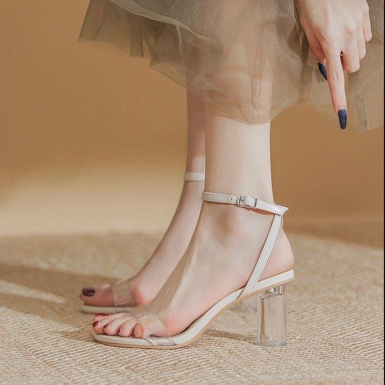 Giày Sandal Gót Dày Quai Trong Suốt Thời Trang Mùa Hè Sành Điệu