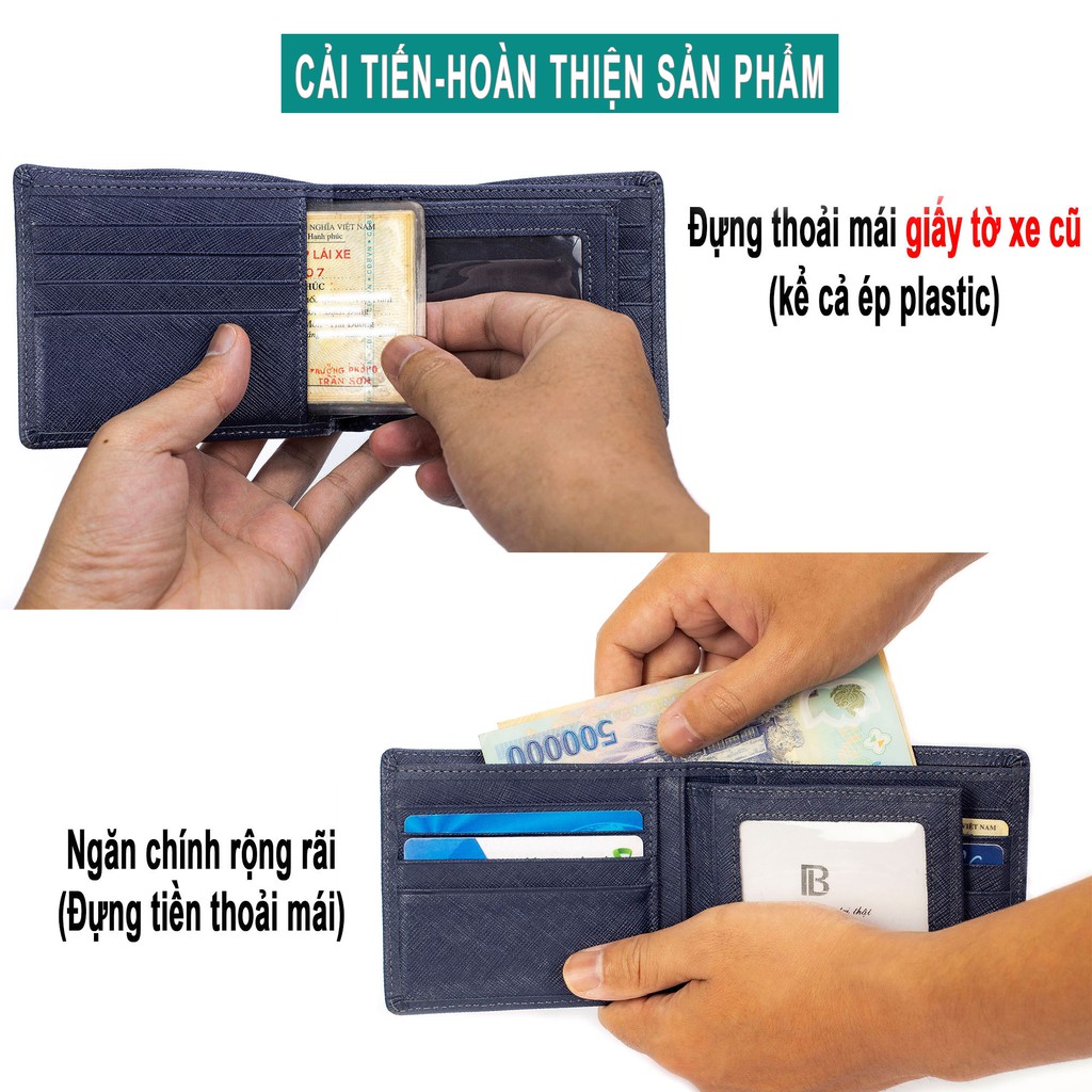 Ví da nam V141 cao cấp-bóp nam da saffiano, da thật full hộp làm quà tặng, thương hiệu Bụi leather-BH 24 tháng