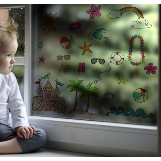 Decal trang trí kính cao cấp mẫu sắc màu biển ( 60cm x 58cm )