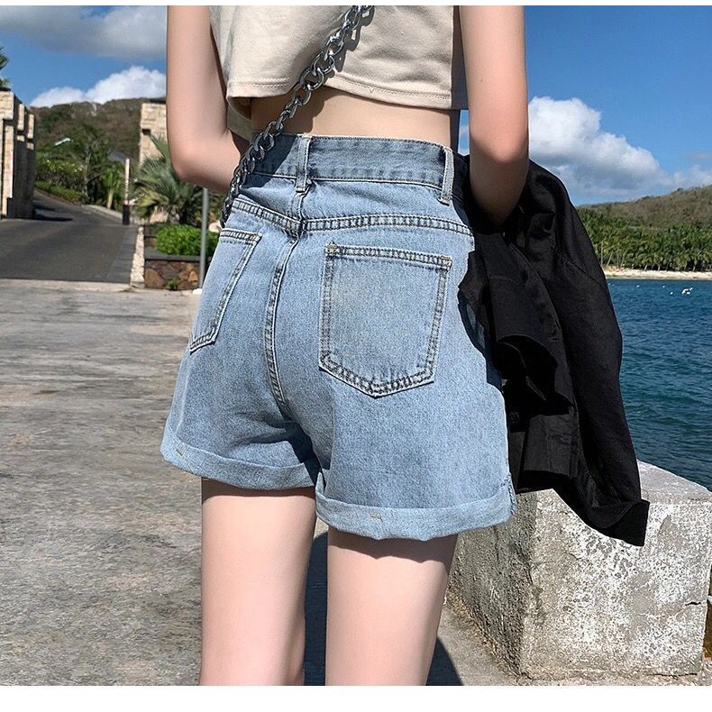 Quần Short Denim Lưng Cao Dáng Rộng Phong Cách Hàn Quốc Thời Trang Mùa Hè Mới Cho Nữ