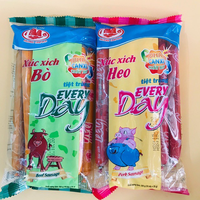 Gói 10 Cây (25g/ cây) Xúc Xích Tiệt Trùng EVERYDAY Hạ Long (đủ 2 loại bestseller)