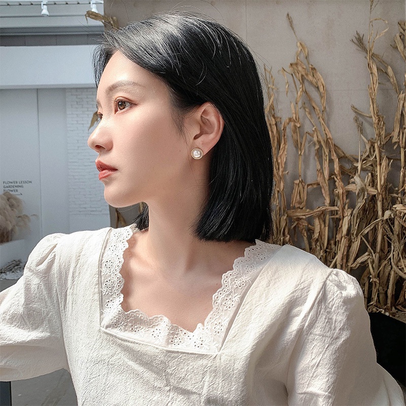 Khuyên Tai Hình Tròn Đính Ngọc Trai Đơn Giản Phong Cách Pháp JP5