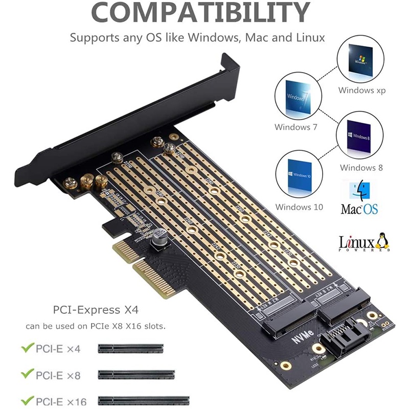 JEYI SK7 Server M.2 NVMe SSD NGFF SATA TO PCIE3.0 X4 4X Adapter M Key B KEY Dual Port Card PCI-E3.0 Dual Voltage 12V+3.3V U.2