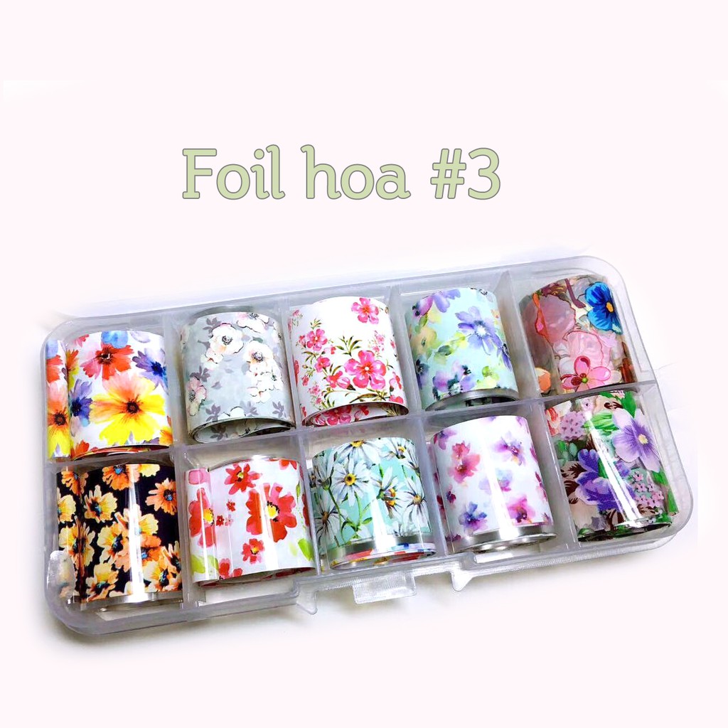 HỘP 10 cuộn Giấy foil dán móng kèm KEO FOIL ( khách chọn mẫu)