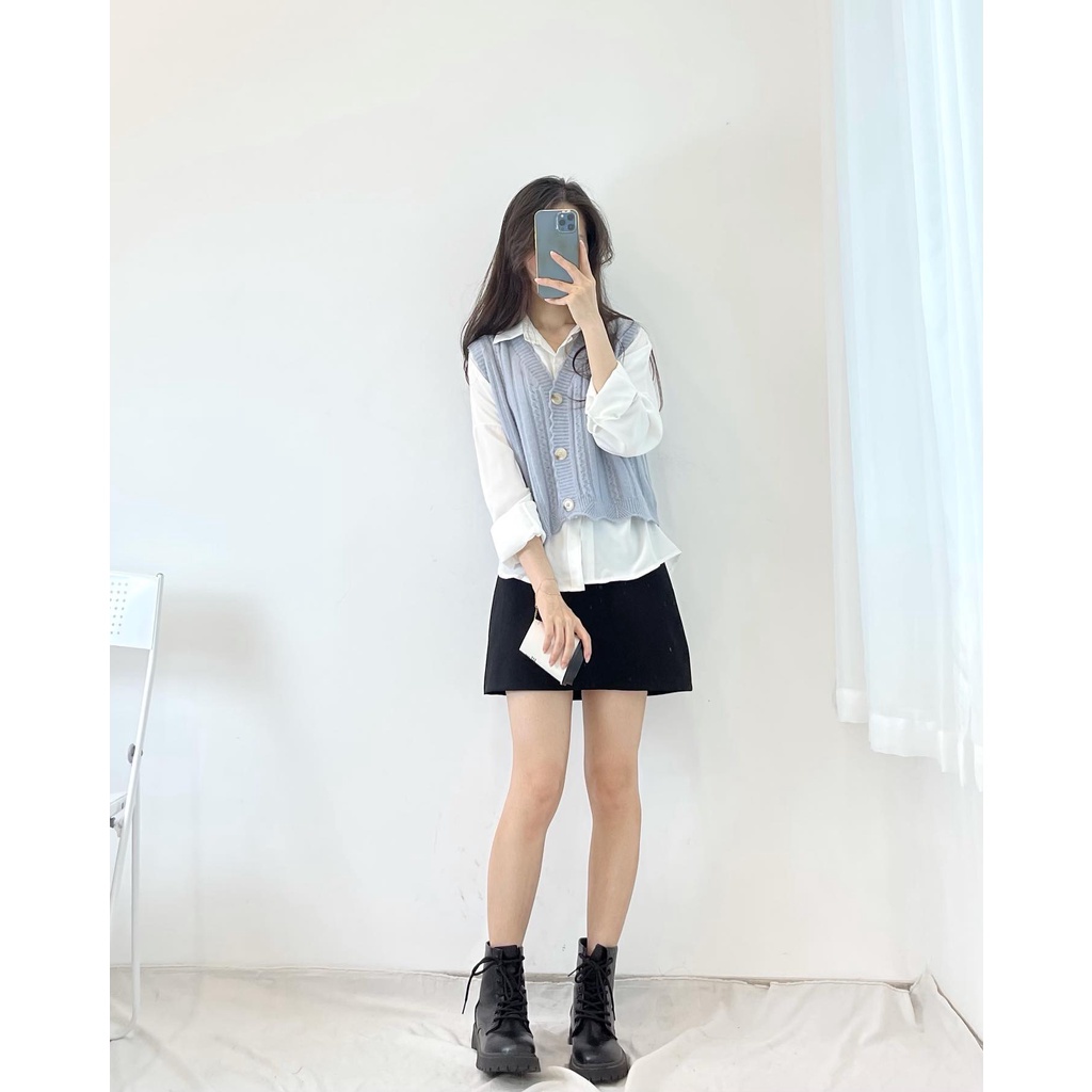 (FREESHIP) Áo gile len cúc dọc quảng châu cao cấp Miho house