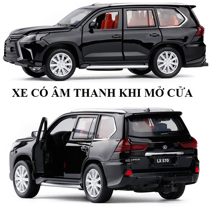 Đồ chơi trẻ em xe mô hình ô tô LX570 tỉ lệ 1:32 màu đen mô hình bằng sắt mở các cửa có âm thanh và đèn