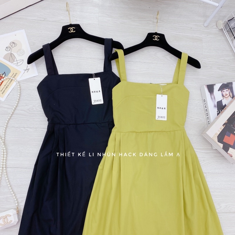 Váy maxi 2 dây nhún xếp ly dáng dài xoè Đầm 2s đi biển