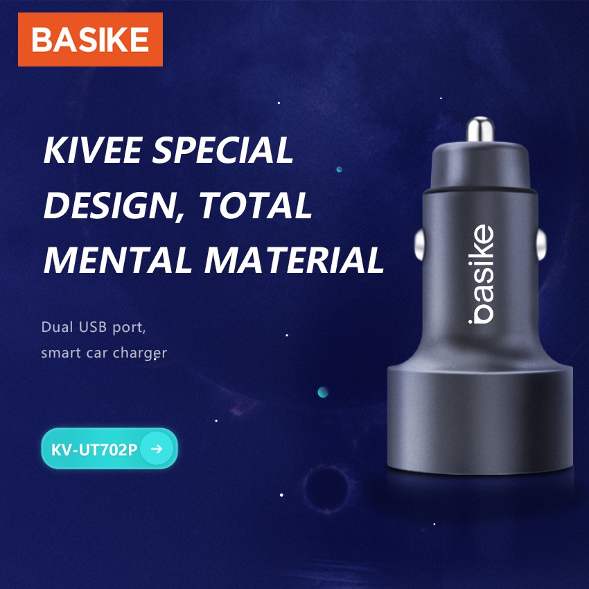 Củ sạc nhanh BASIKE có 2 cổng USB dòng điện 3.1A cho xe hơi tiện dụng