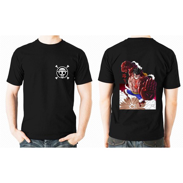 áo thun nam đen onepice cotton dễ chịu thoải mái in hình Lufy 2 mặt