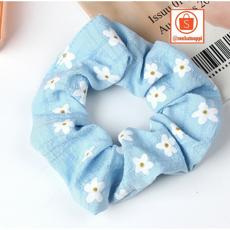 Dây buộc tóc Scrunchies, cột tóc bằng vải hình hoa cúc đẹp