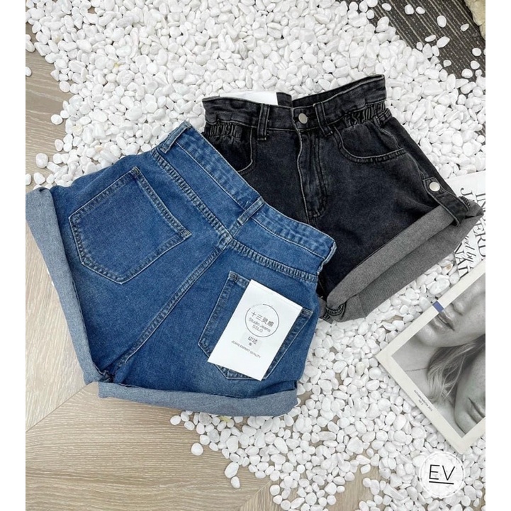 QUẦN SHORT BÒ GẤP GẤU ỐNG RỘNG CẠP CAO QUẢNG CHÂU MS24778