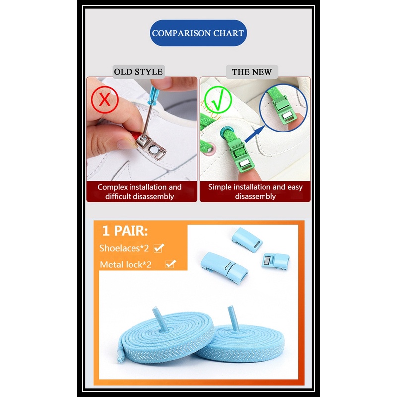 1 Cặp Dây Giày Co Giãn Từ Tính Không Cần Buộc Bằng Kim Loại Tiện Lợi 1 Giây