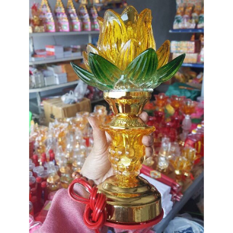 Giao Nhanh Đèn thờ cúng led pha lê cao cấp, Đèn thờ hoa sen pha lê dùng điện cao 20cm