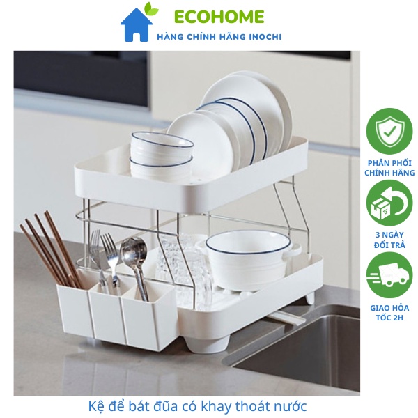 Kệ để bát, đũa đồ dùng nhà bếp 2 tầng Inochi có khay thoát nước thông minh - kệ nhựa đa năng nhà bếp chính hãng Inochi