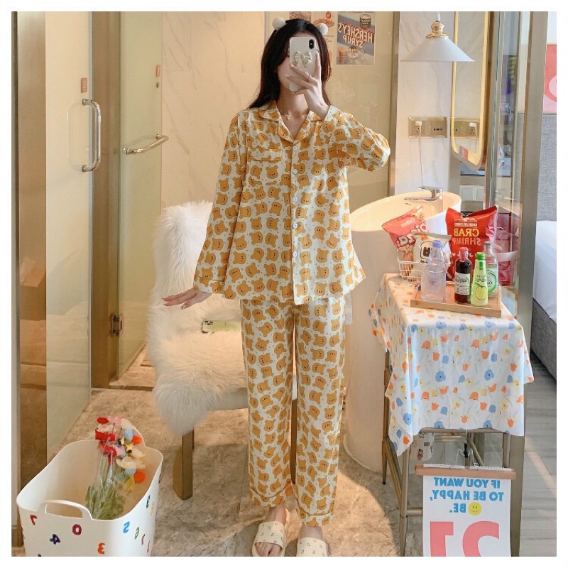 Pijama Sau Sinh Cho Con Bú Chất Thun Sữa Tay Dài Hè 2021 Đủ Size 45-90kg