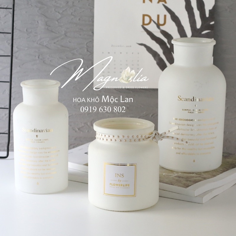 Lọ thuỷ tinh decor chữ mạ vàng Scandinavian phong cách Bắc Âu, trang trí nhà cửa