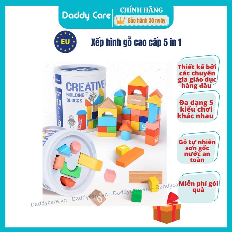 Đồ chơi cho bé 1 2 3 tuổi thông minh phát triển trí tuệ Mideer Creative Building Blocks bằng gỗ cao cấp