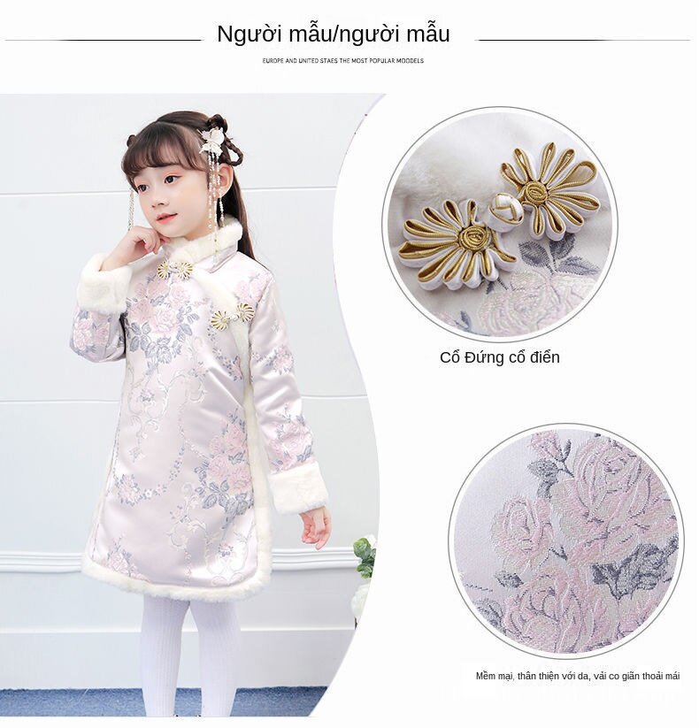 Cheongsam Girls Children Cheongsam Student Dress Girls Winter Velvet