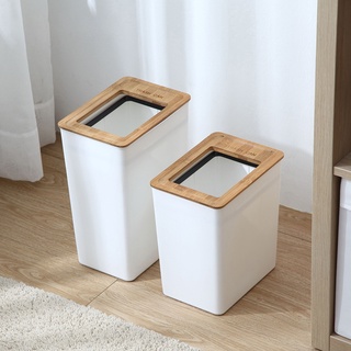 Thùng đựng rác bằng nhựa, nắp gỗ tiện dụng