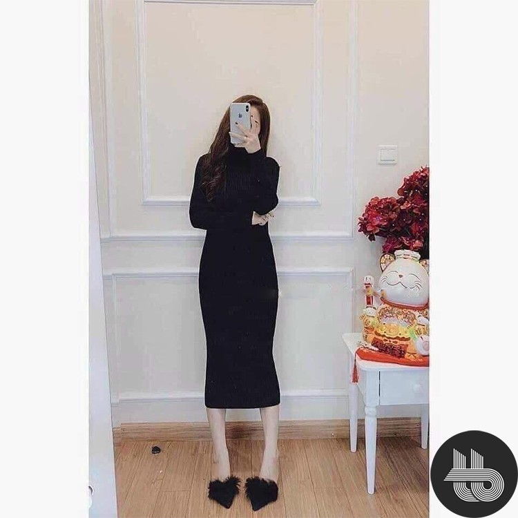 Váy Len Tăm Body Dáng Ôm Đầm Len Cổ Tròn Quyến Rũ Sang Trọng VL999