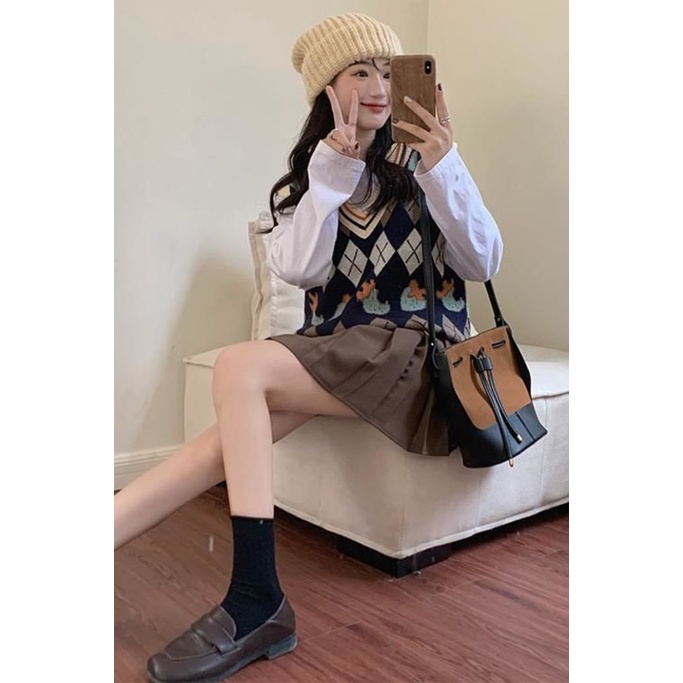 Áo Dệt Kim Cổ Chữ V Dáng Rộng Phong Cách Học Sinh Thời Trang Mới Cho Nữ