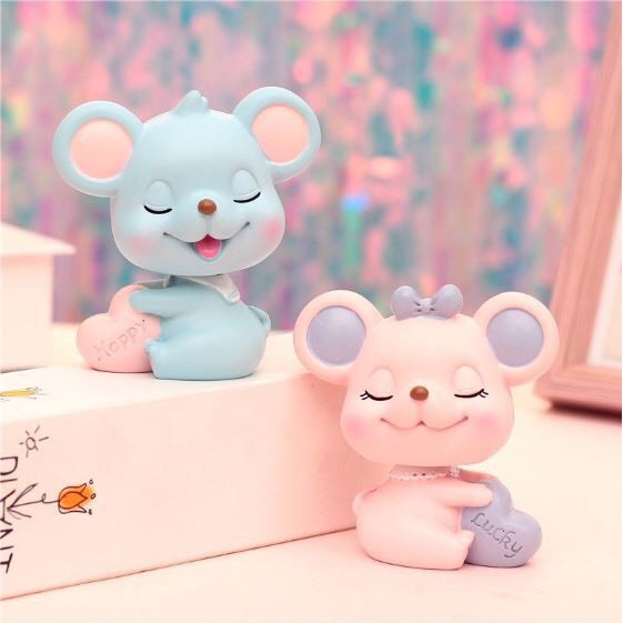 Trang trí bánh sinh nhật bánh kem - Cặp đôi chuột xanh hồng phụ kiện trang trí bánh sinh nhật