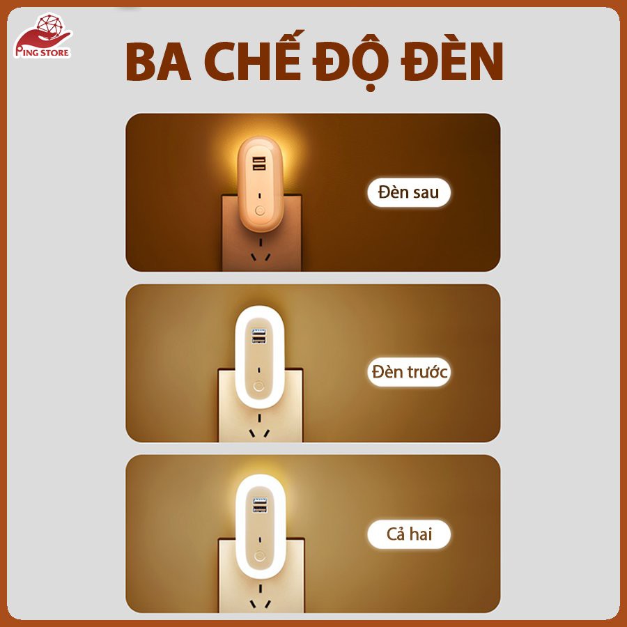 Đèn ngủ cho bé PINLIGHT - sạc nhanh điện thoại - nhỏ gọn - 10 cấp độ sáng - có hẹn giờ - DNI03 mới 2021