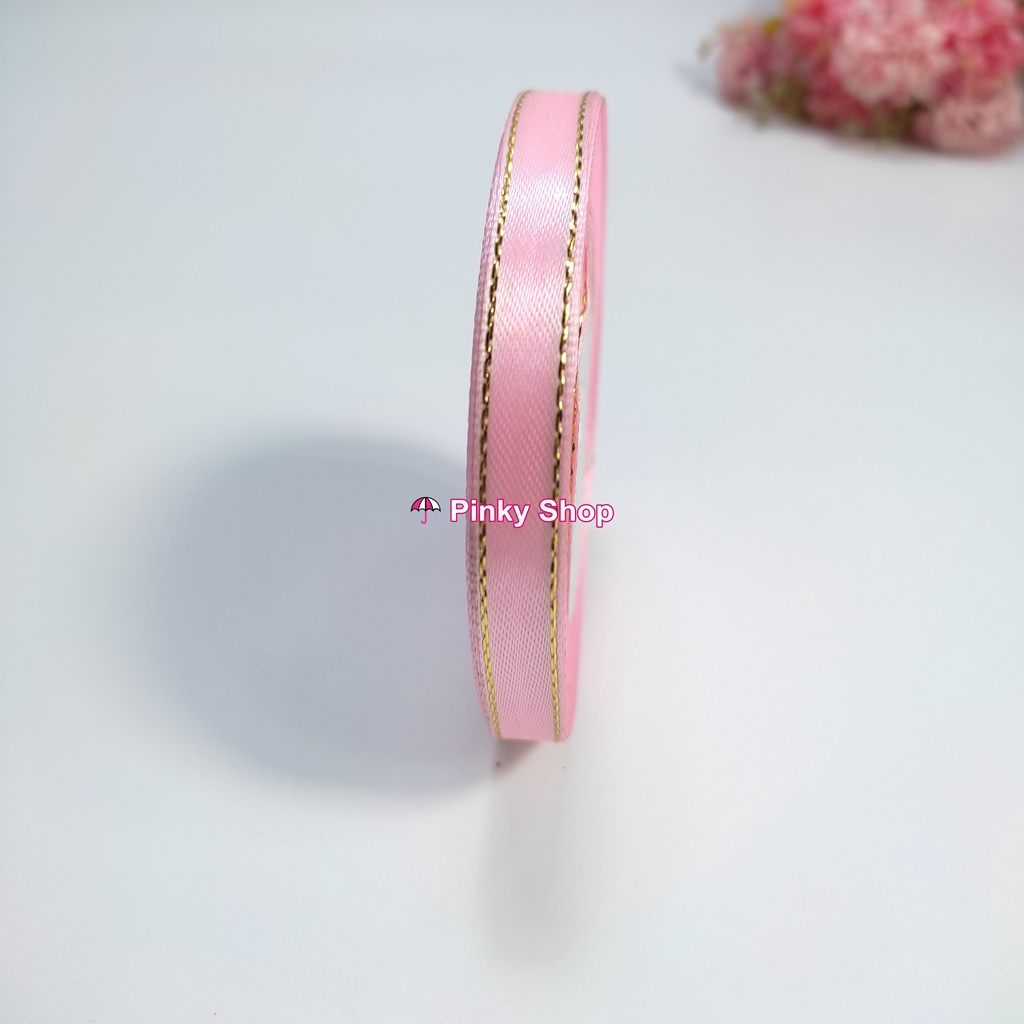 [Hàng đẹp] Ruy băng lụa vải viền kim tuyến 1cm cuộn 20m cao cấp nhiều màu làm phụ kiện handmade Pinky Shop RBLKT-1CM
