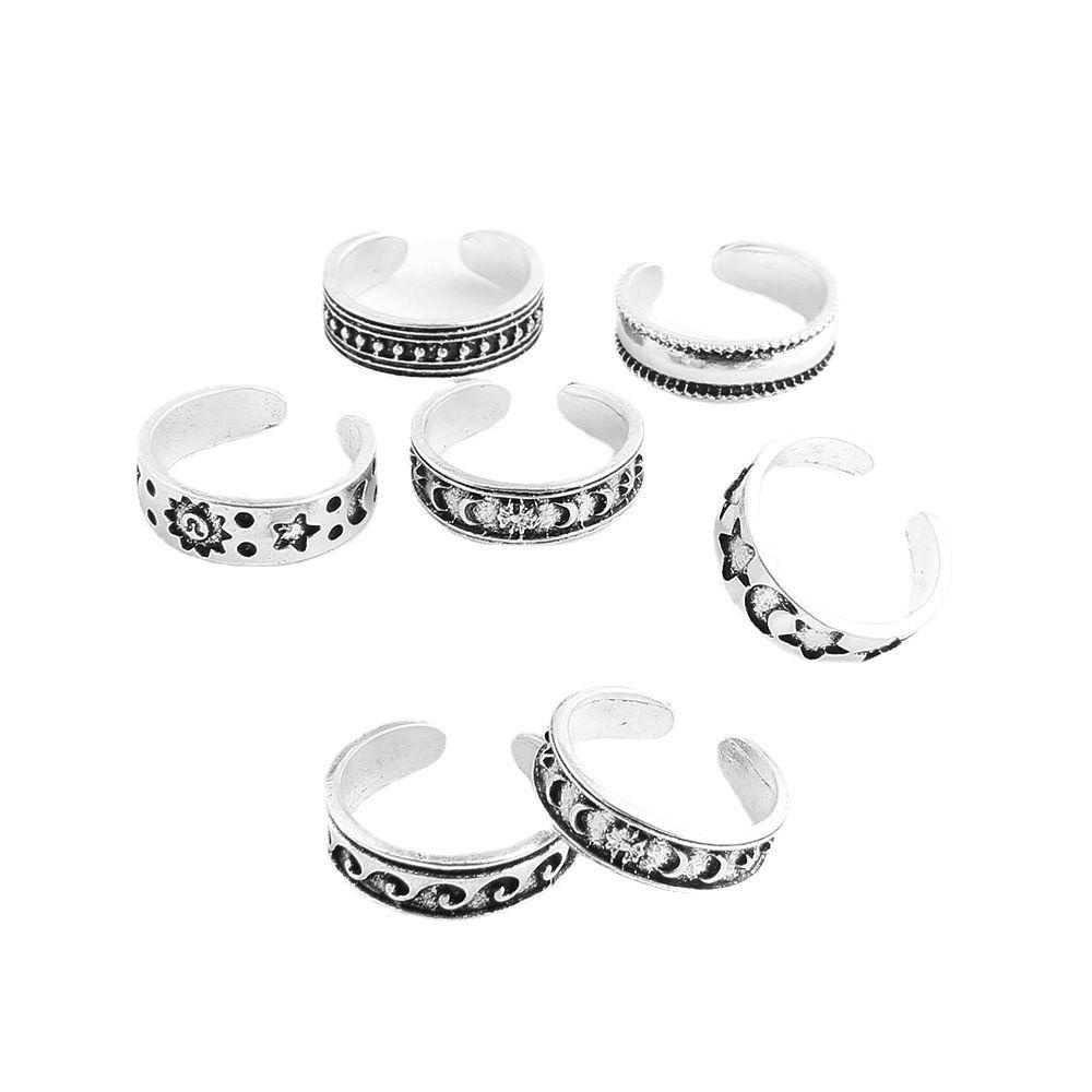 JONYE Set 7 Nhẫn Đeo Ngón Chân Hình Ngôi Sao, Mặt Trời, Sóng Biển Bohemia