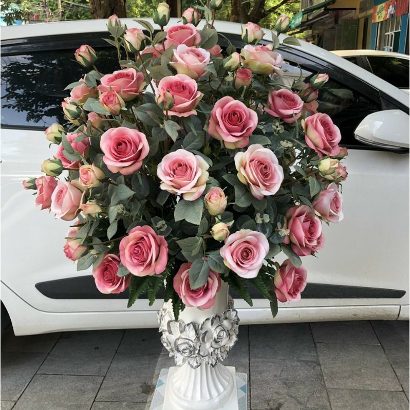 Bình hoa composite 💯BAO BỂ VỠ💯 chân vuông hoa hồng cao 46cm