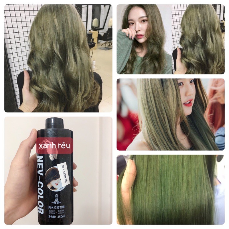 Thuốc nhuộm tóc phủ bóng màu xanh rêu , Phủ mịn Hàn Quốc 450ml