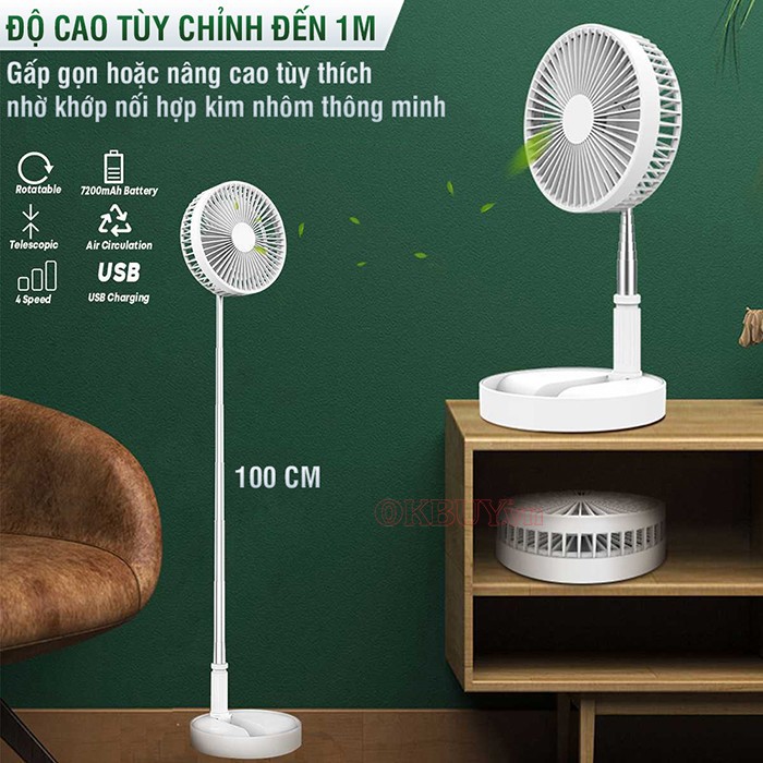 Quạt mini tích điện để bàn gấp gọn tiện dụng 3 cấp độ thời gian sử dụng tới 6 tiếng | BigBuy360 - bigbuy360.vn