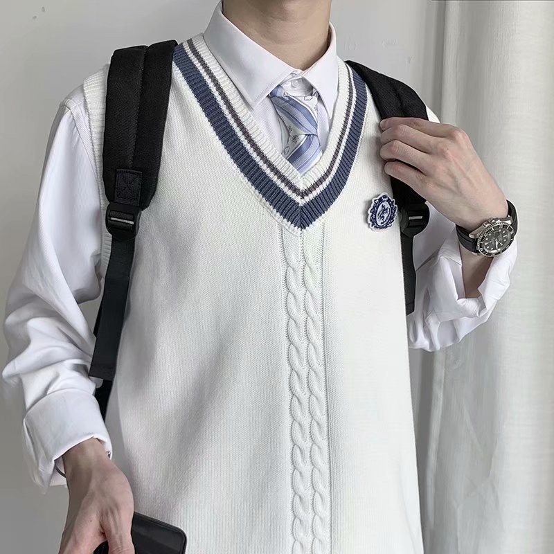 Áo Len Không Tay Cổ Chữ V Dáng Rộng Rãi Thời Trang Mùa Thu Phong Cách Hàn Quốc Sành Điệu Cho Nam Và Nữ