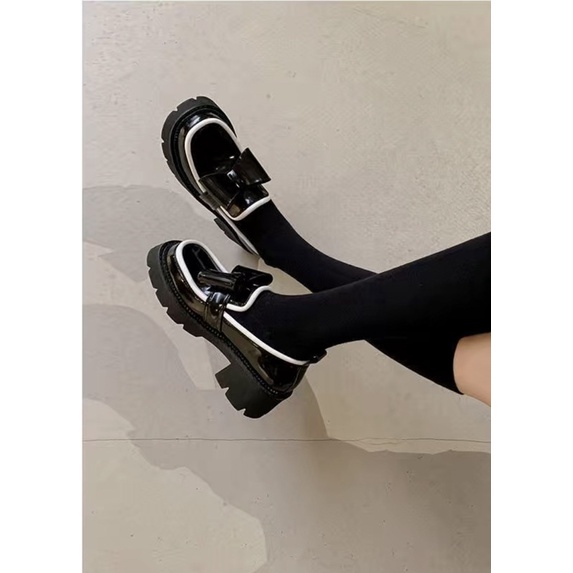 Giày oxford nữ độn đế KERRY viền trắng hoạ tiết nơ đen