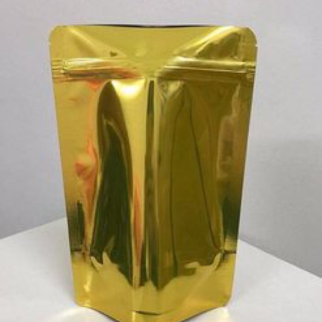 Túi zipper 2 mặt vàng bóng