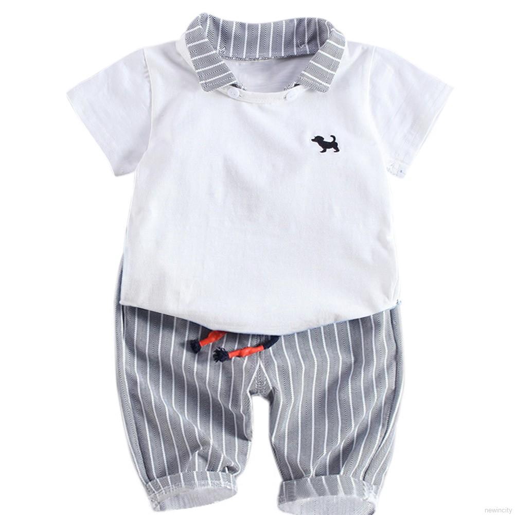 Set áo thun ngắn tay cổ bẻ + Quần short đáng yêu cho bé trai gái